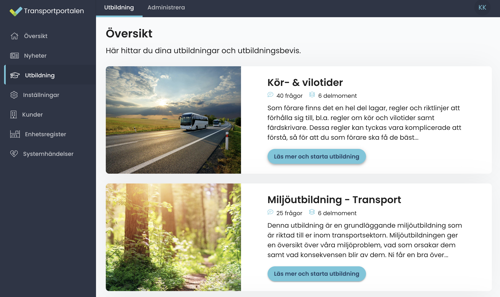 Bild på utbildningar från Transportportalen